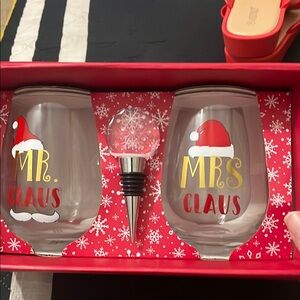 Mr. and Mrs. Claus Wine Glass Set with Stopper